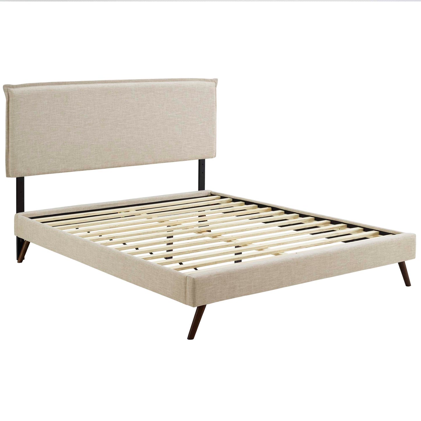 Amaris Fabric Queen Platform Bed with Round Splayed Legs