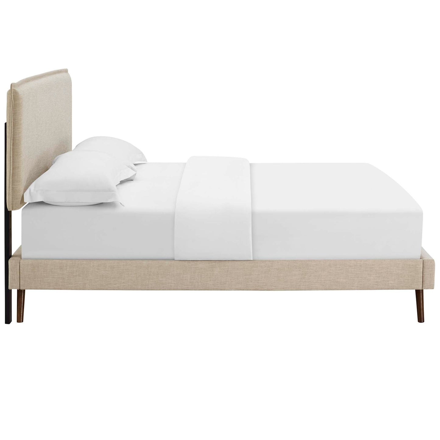 Amaris Fabric Queen Platform Bed with Round Splayed Legs