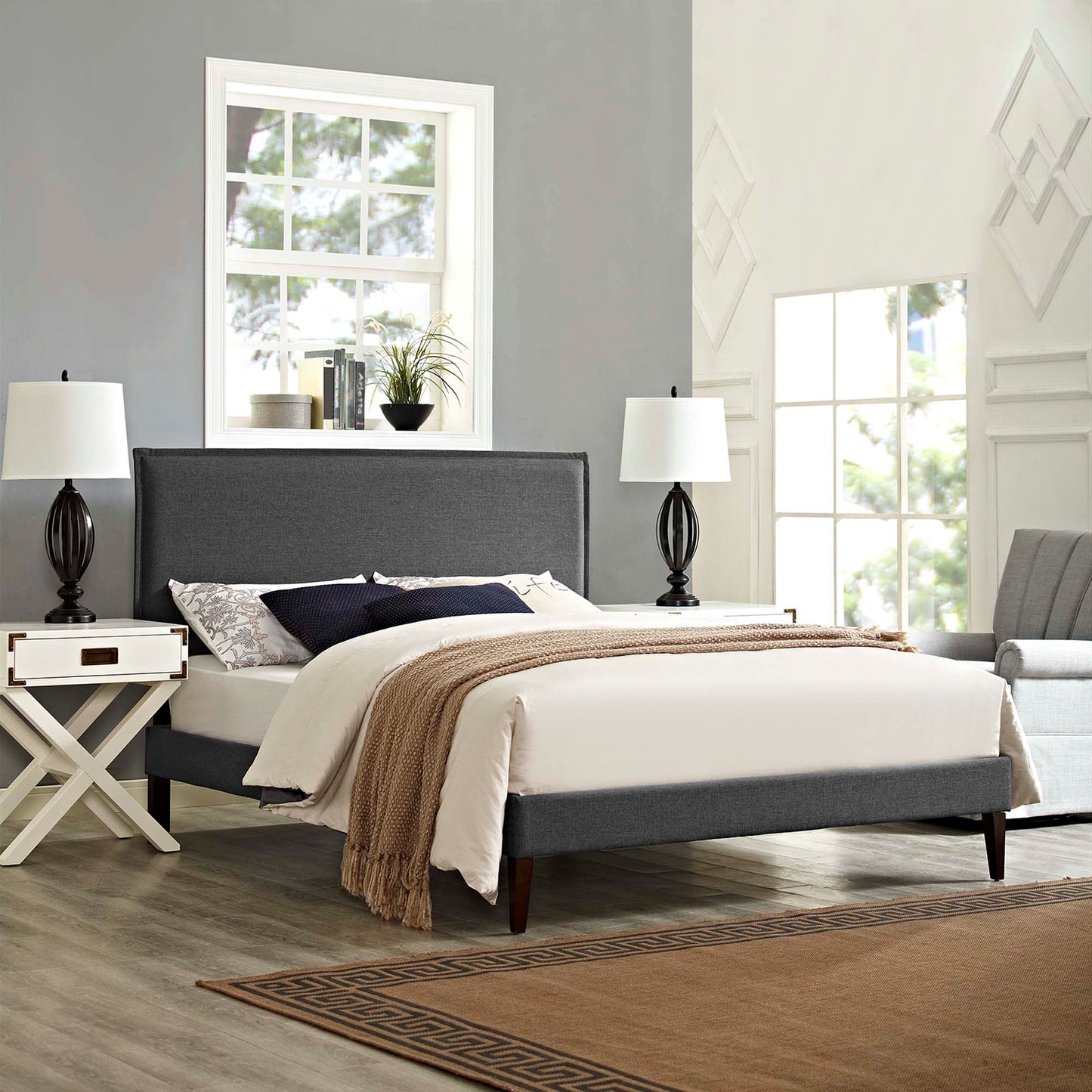 Amaris Fabric Full Platform Bed with Squared Tapered Legs