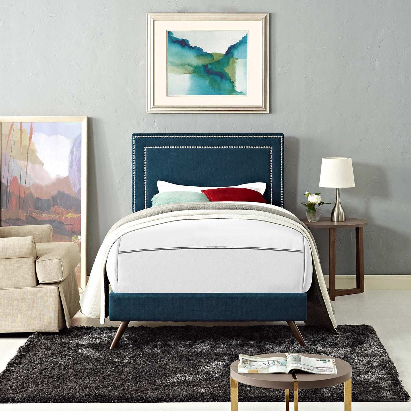 Virginia Fabric Twin Platform Bed with Round Splayed Legs