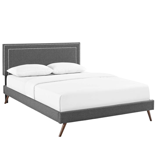 Virginia Fabric Queen Platform Bed with Round Splayed Legs