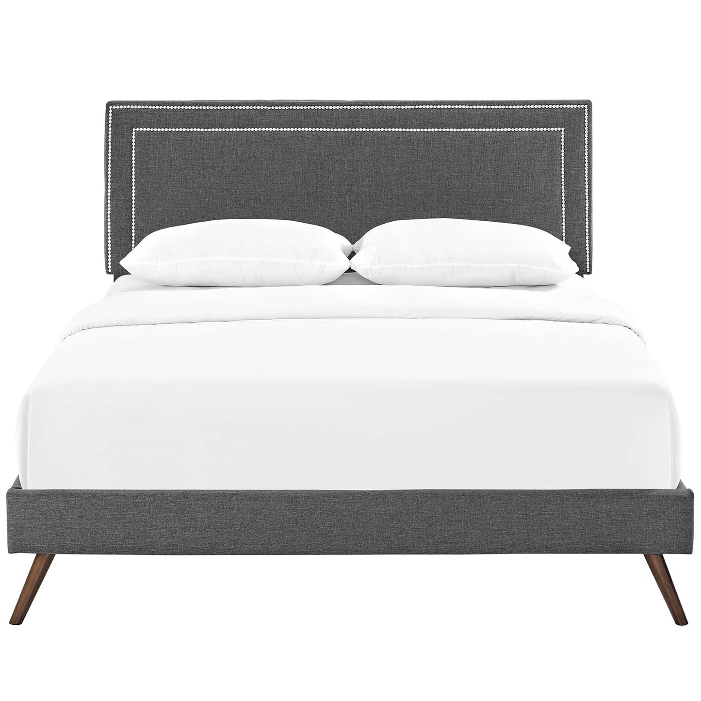 Virginia Fabric Queen Platform Bed with Round Splayed Legs