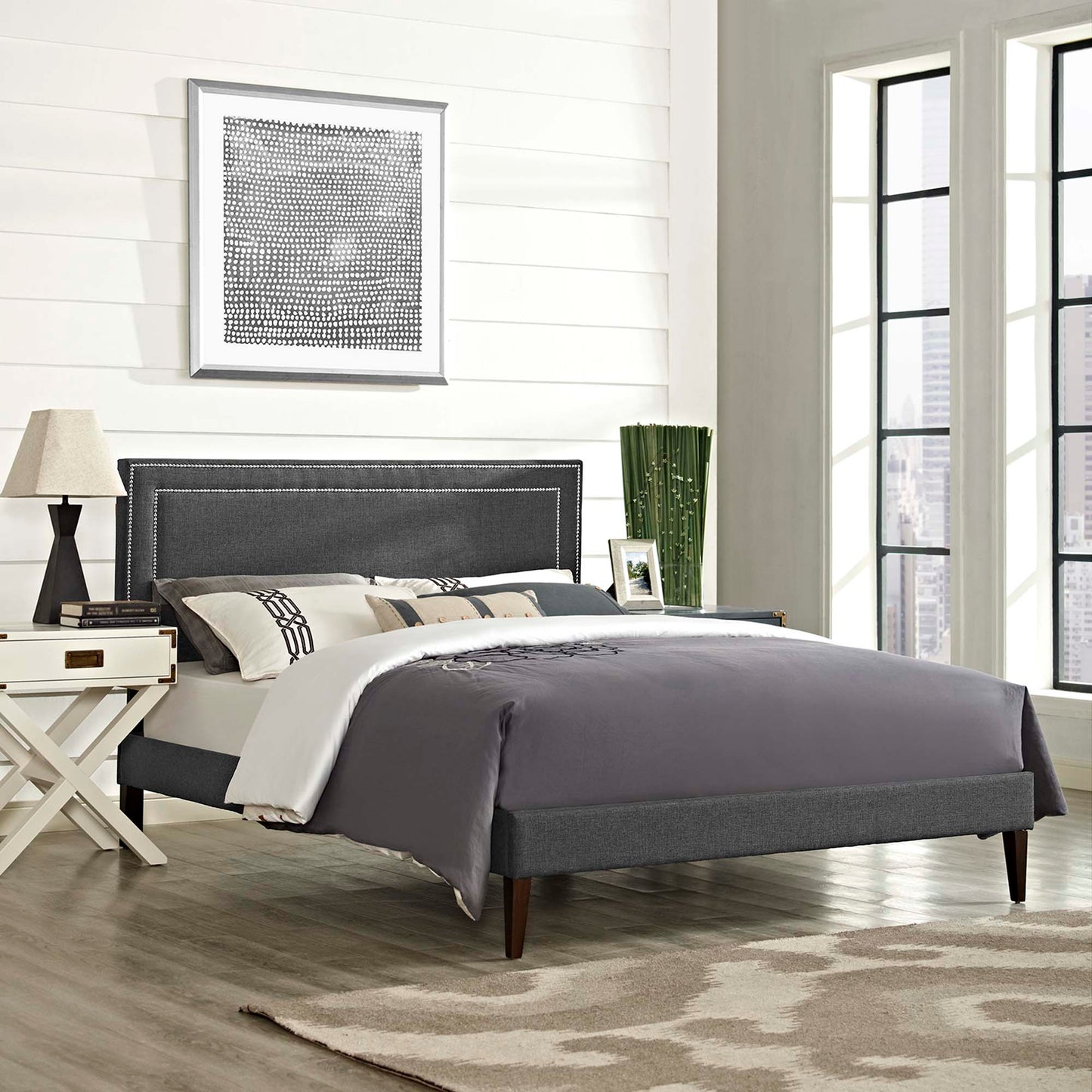 Virginia Fabric Full Platform Bed with Squared Tapered Legs