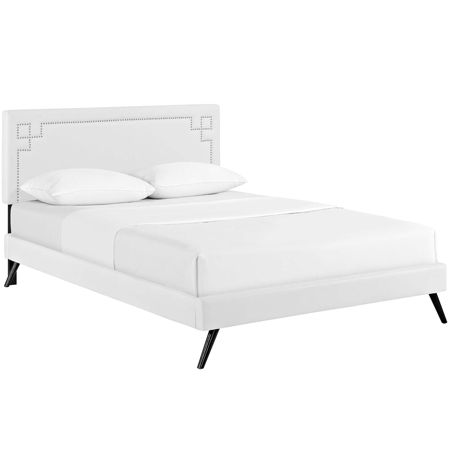 Ruthie Vinyl Full Platform Bed with Round Splayed Legs