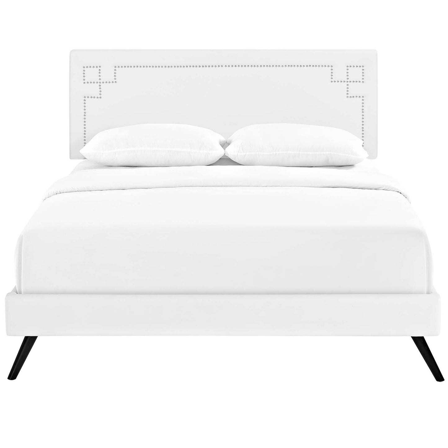 Ruthie Vinyl Full Platform Bed with Round Splayed Legs