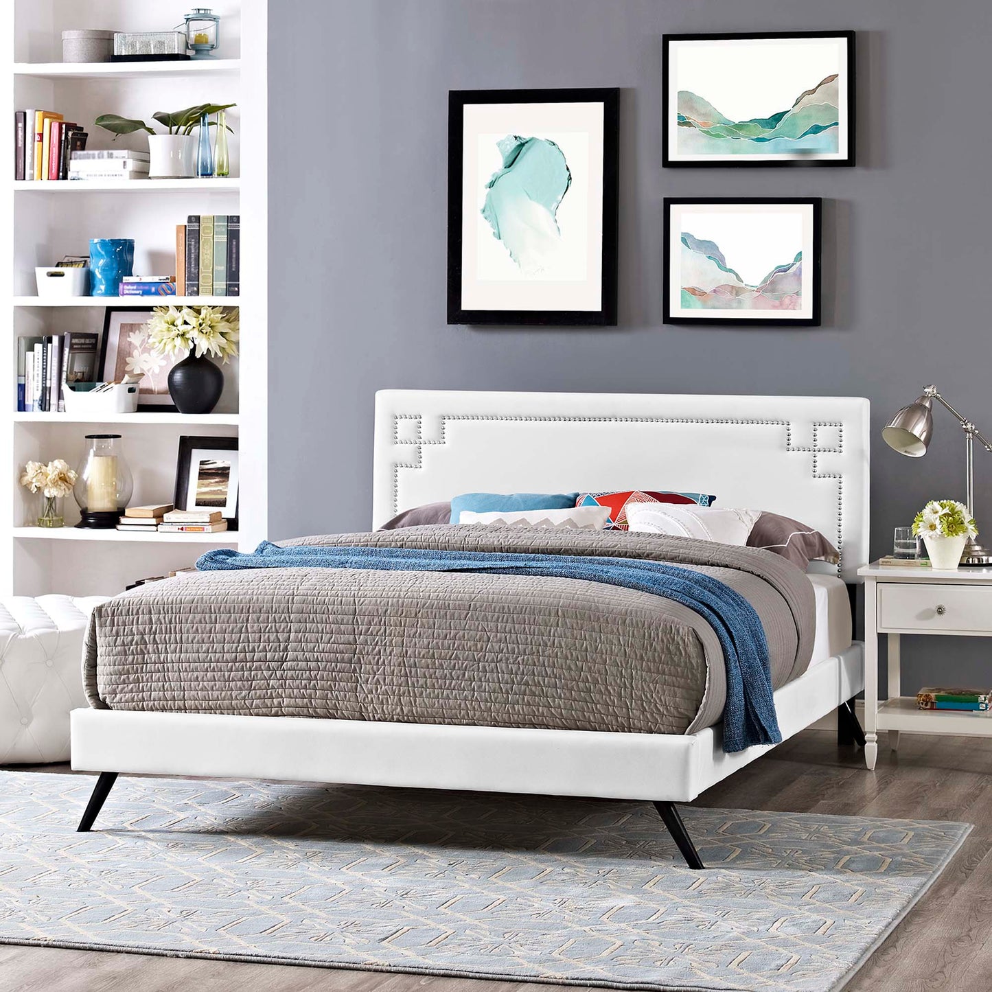 Ruthie Vinyl Full Platform Bed with Round Splayed Legs