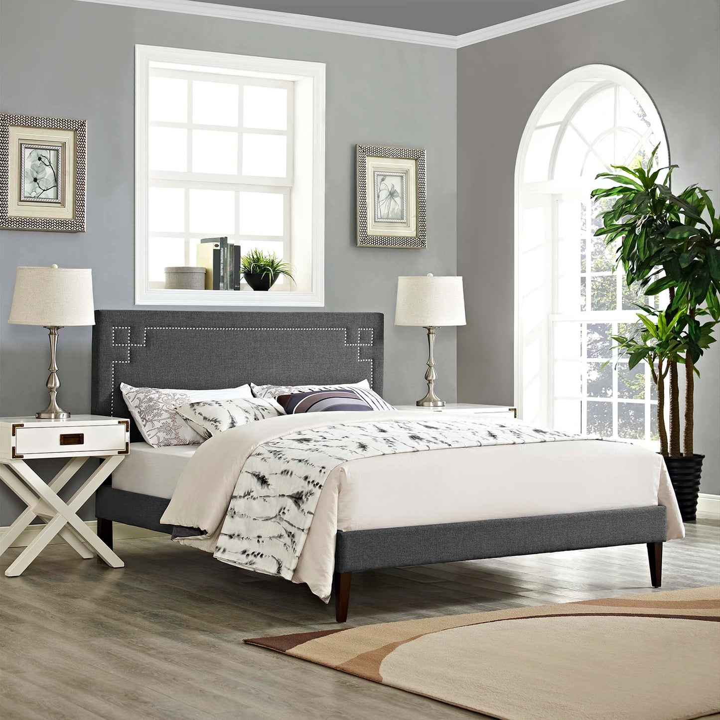 Ruthie Fabric Queen Platform Bed with Squared Tapered Legs