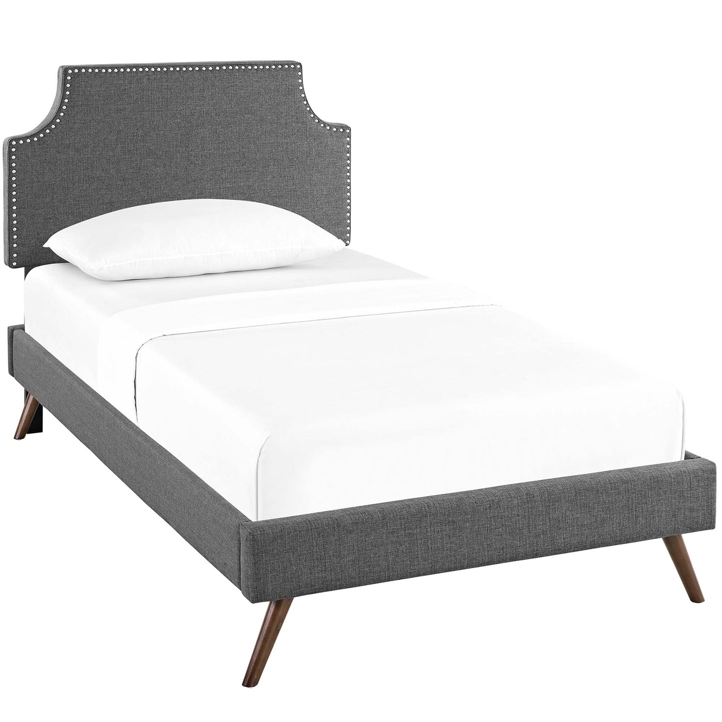 Corene Fabric Twin Platform Bed with Round Splayed Legs