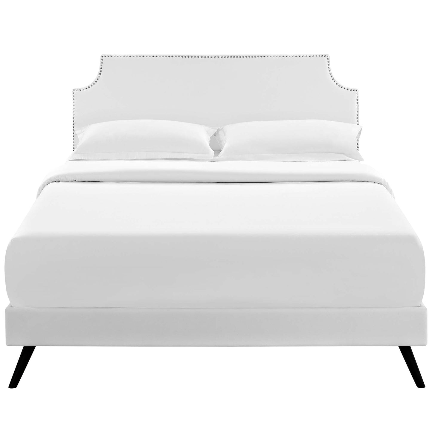 Corene Vinyl Queen Platform Bed with Round Splayed Legs