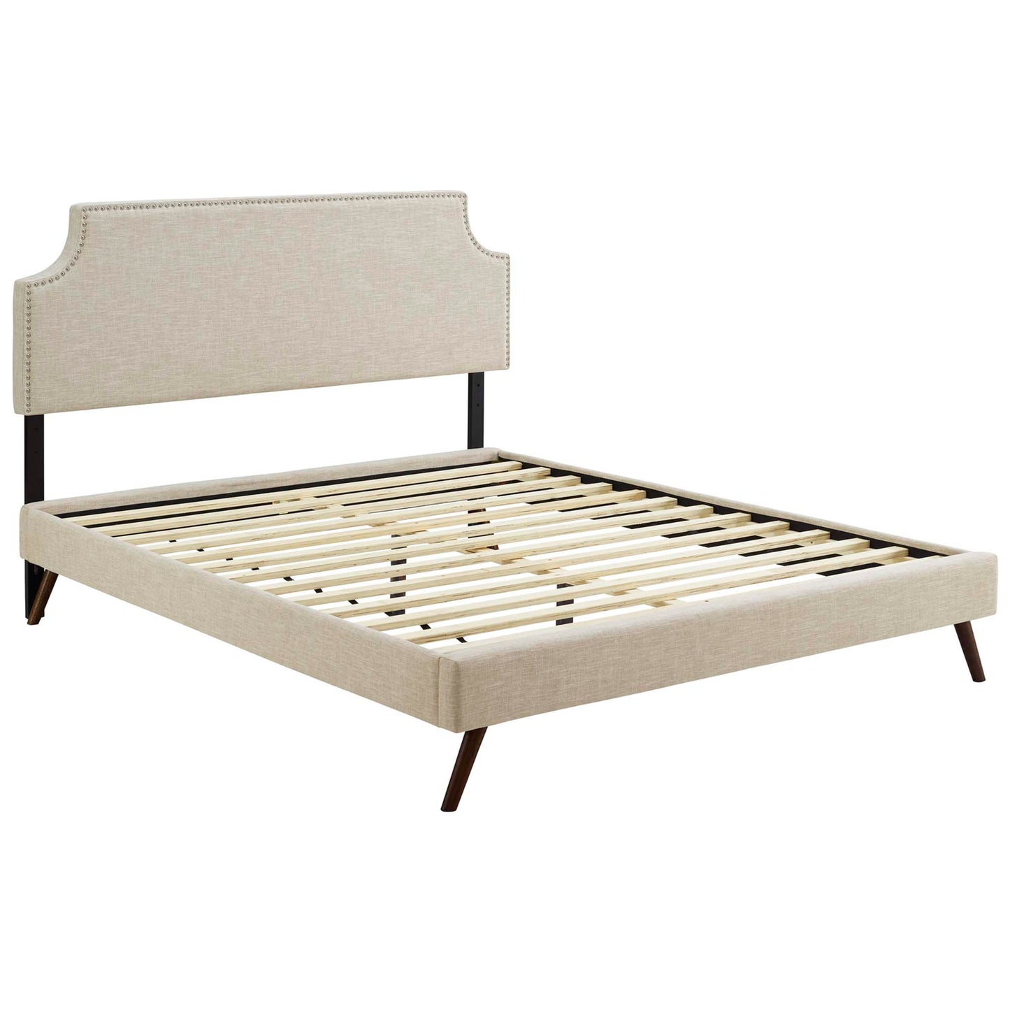 Corene Fabric Queen Platform Bed with Round Splayed Legs