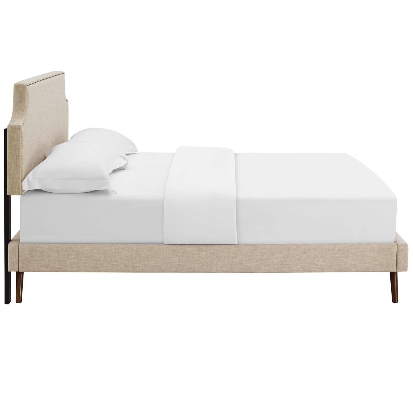 Corene Fabric Queen Platform Bed with Round Splayed Legs