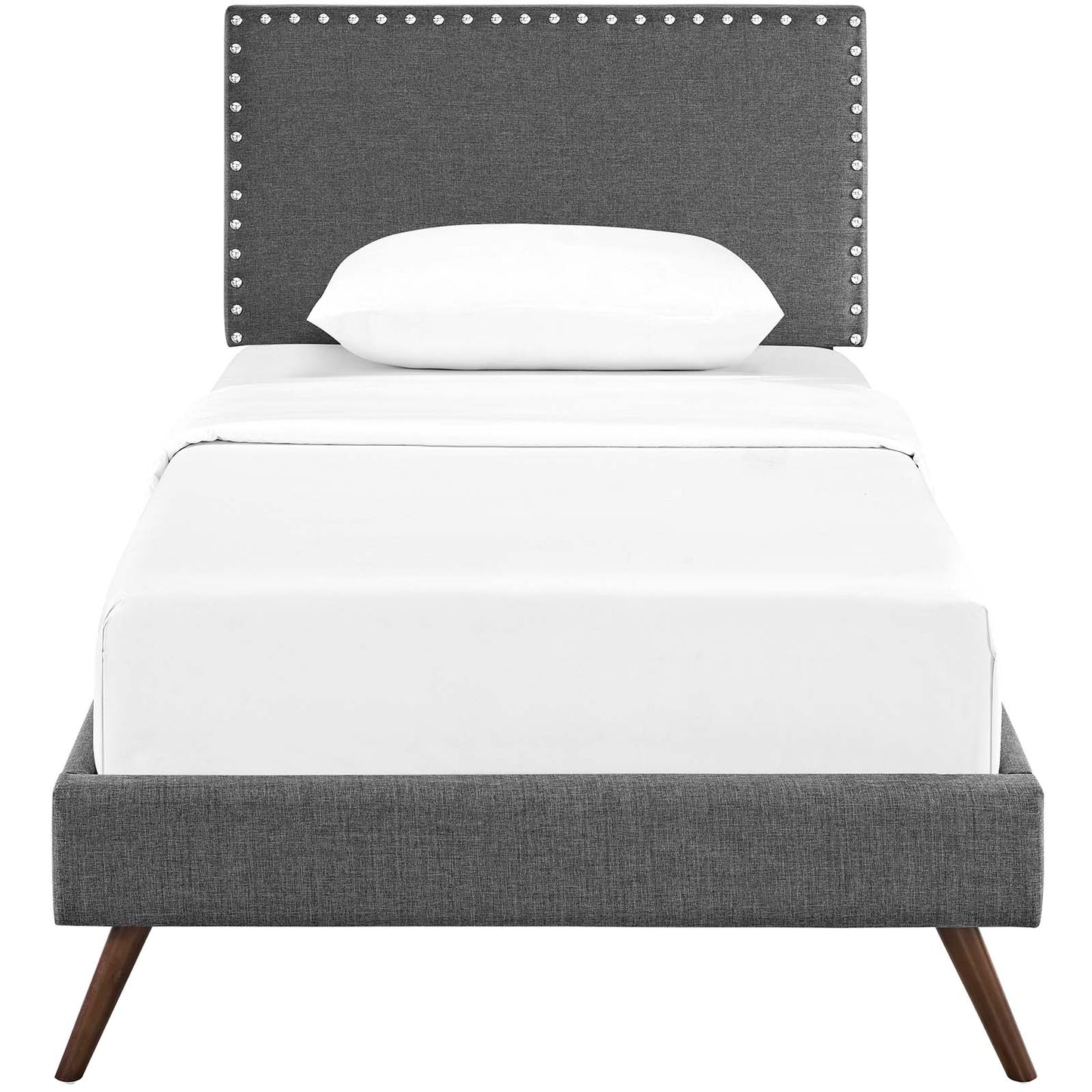 Cama de plataforma doble con patas redondas y tapizadas de tela Macie de Modway