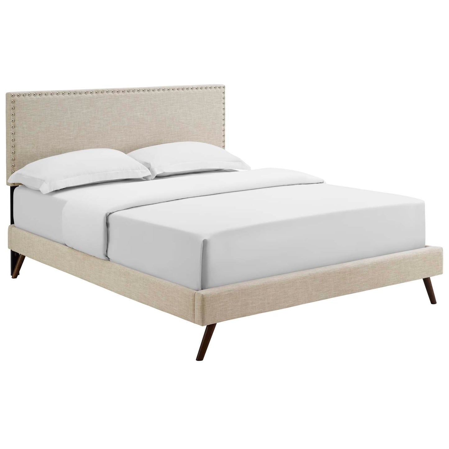 Cama Queen con plataforma de tela Macie y patas redondas acampanadas de Modway