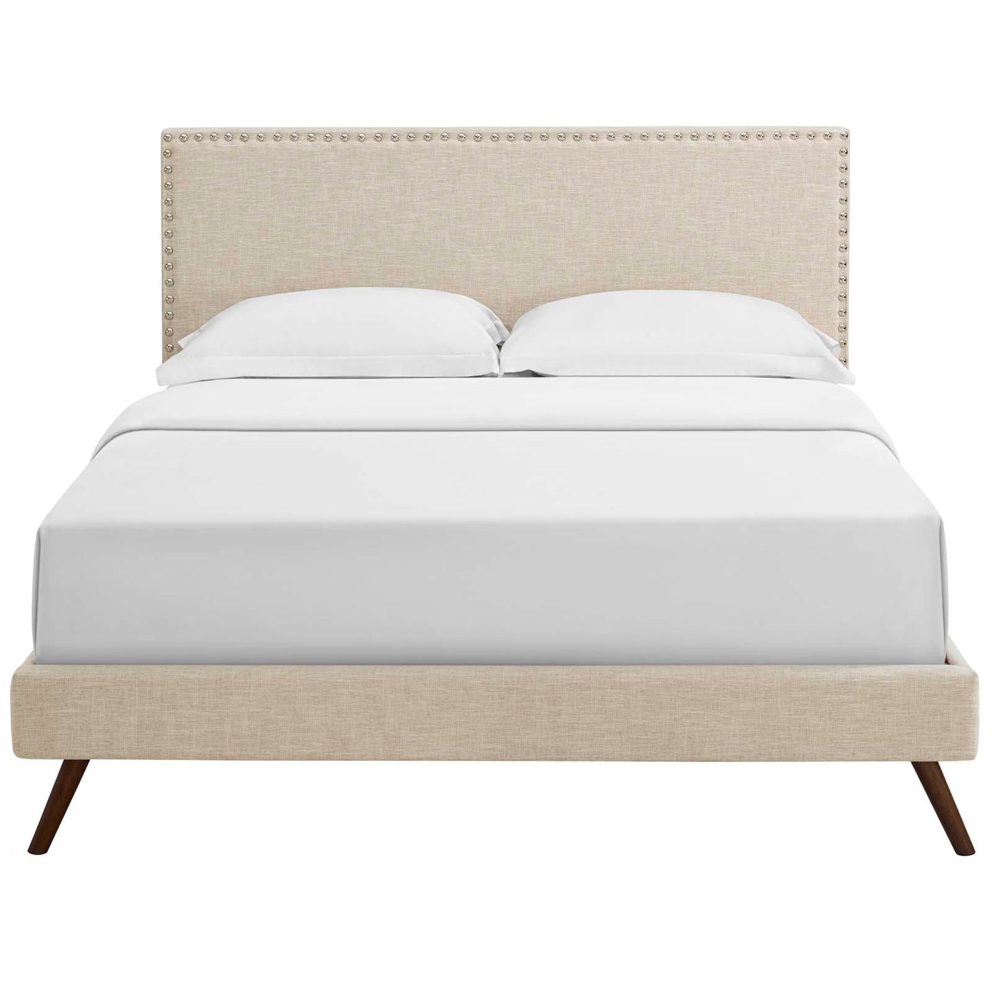 Cama Queen con plataforma de tela Macie y patas redondas acampanadas de Modway