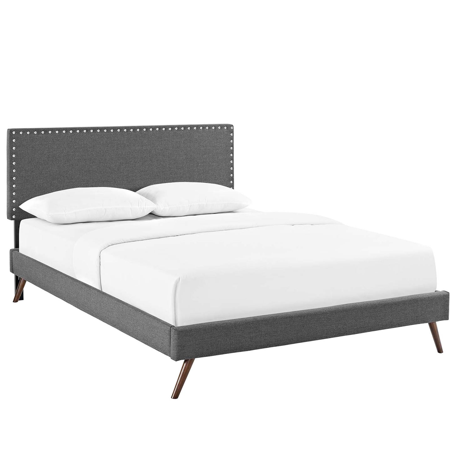 Cama Queen con plataforma de tela Macie y patas redondas acampanadas de Modway