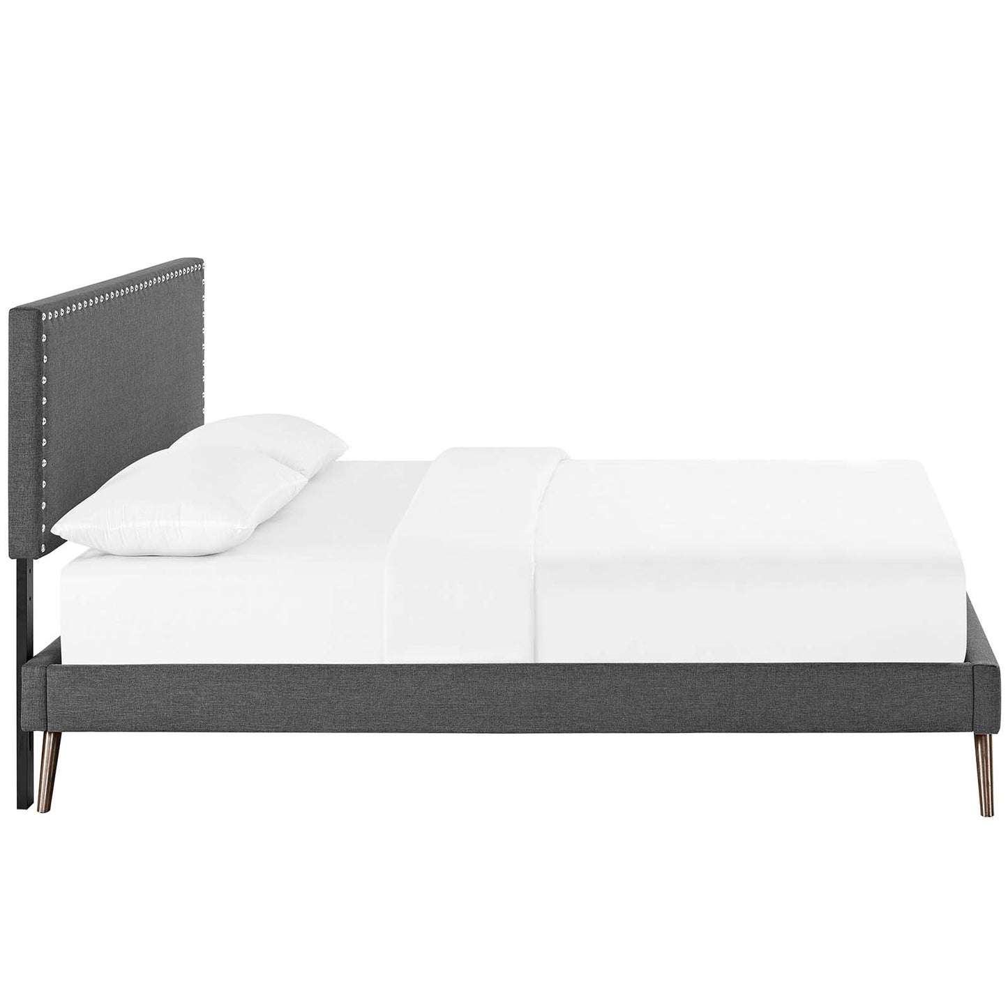 Cama Queen con plataforma de tela Macie y patas redondas acampanadas de Modway