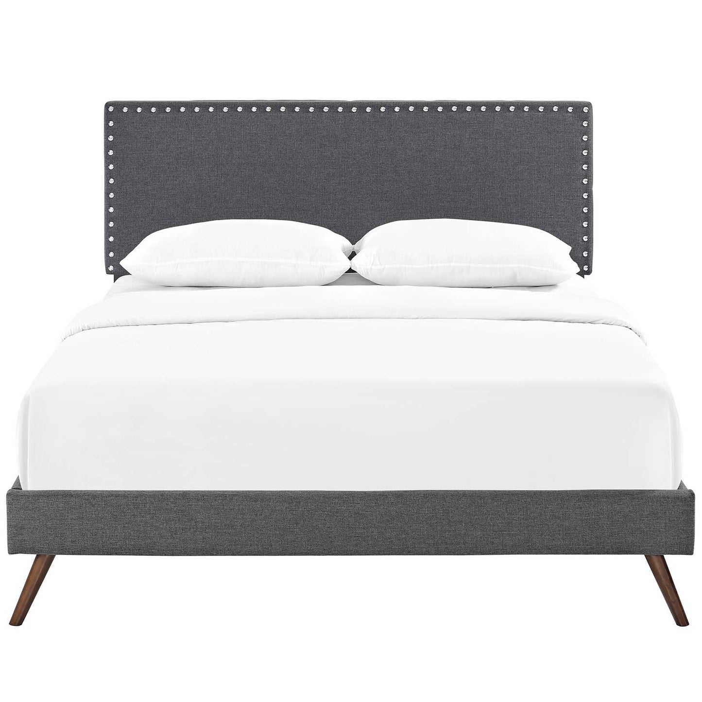 Cama Queen con plataforma de tela Macie y patas redondas acampanadas de Modway