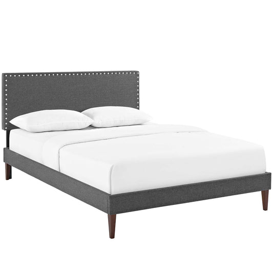 Cama Queen con plataforma de tela Macie y patas cónicas cuadradas de Modway