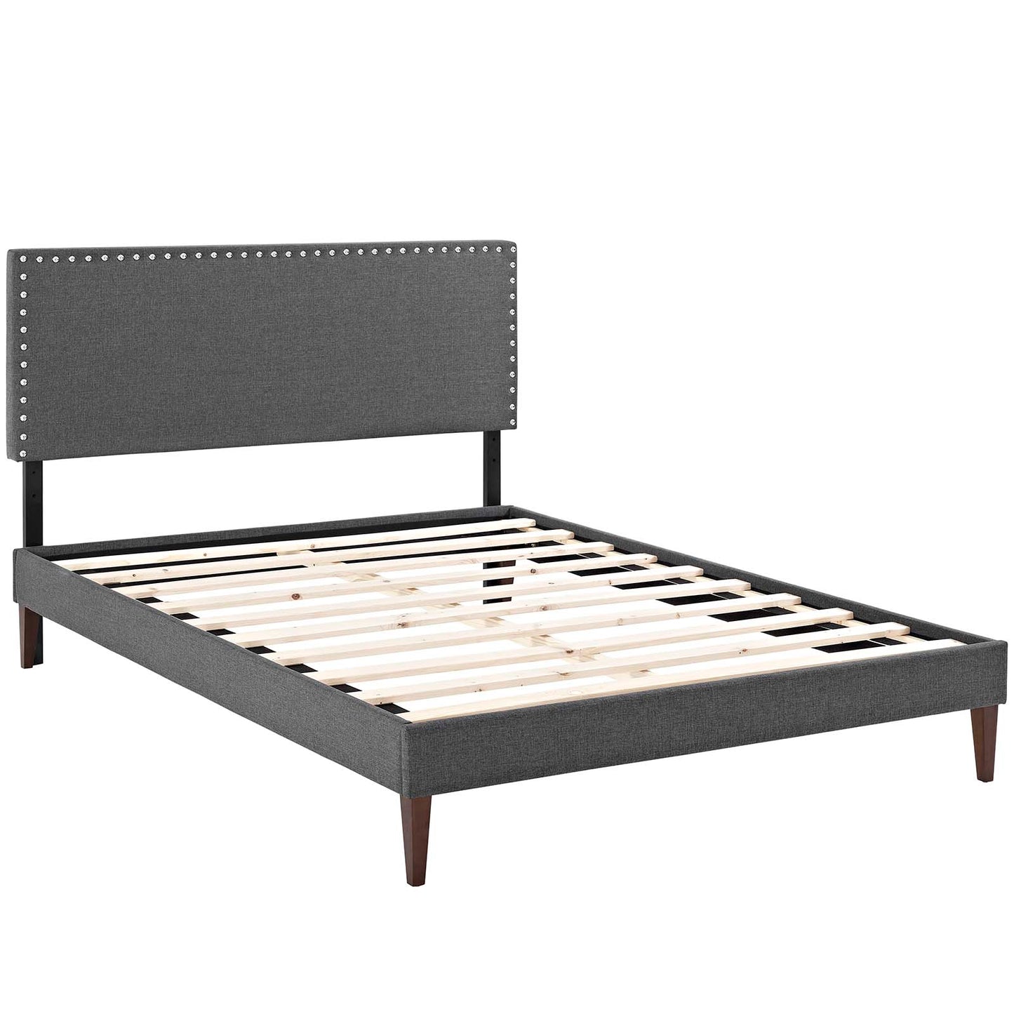 Cama Queen con plataforma de tela Macie y patas cónicas cuadradas de Modway