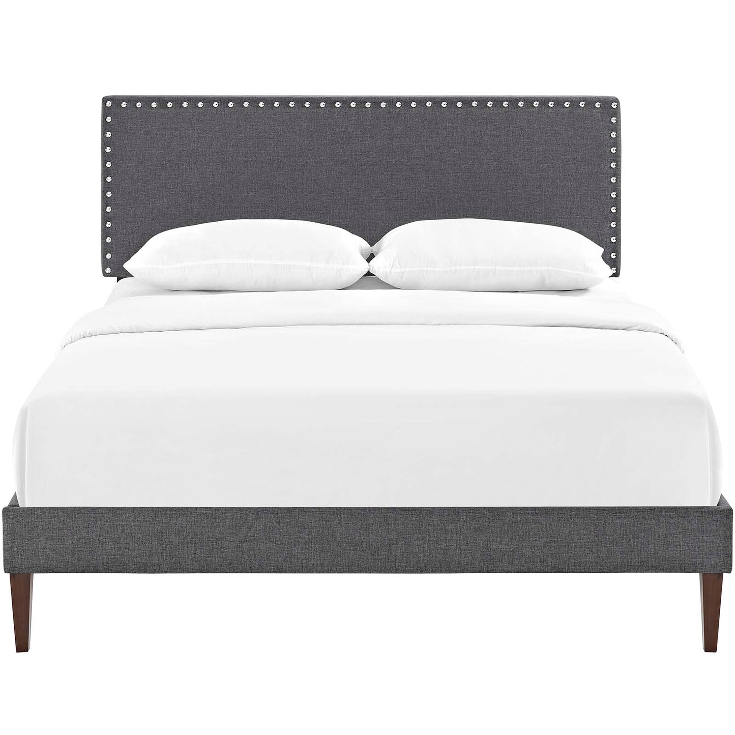 Cama Queen con plataforma de tela Macie y patas cónicas cuadradas de Modway