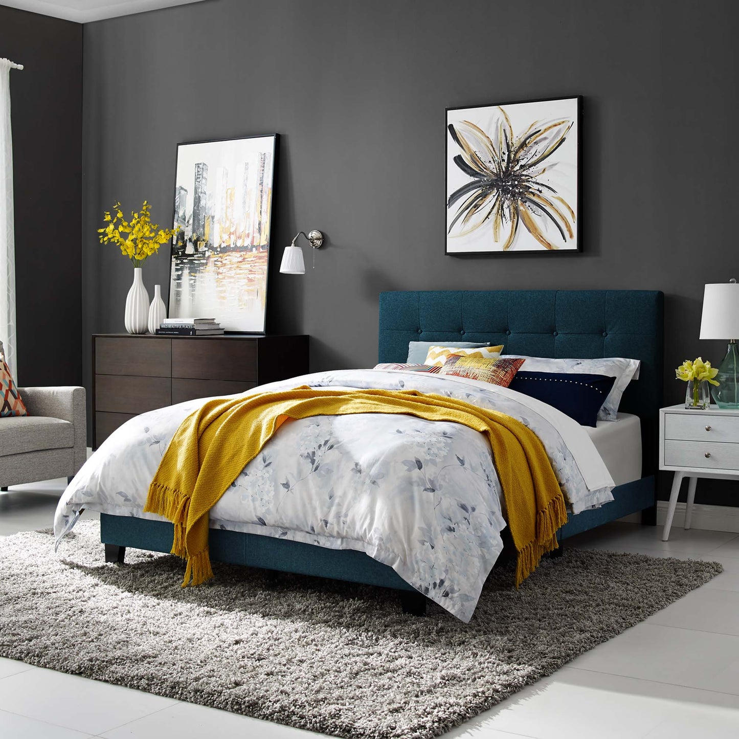 Amira Upholstered Fabric King Bed