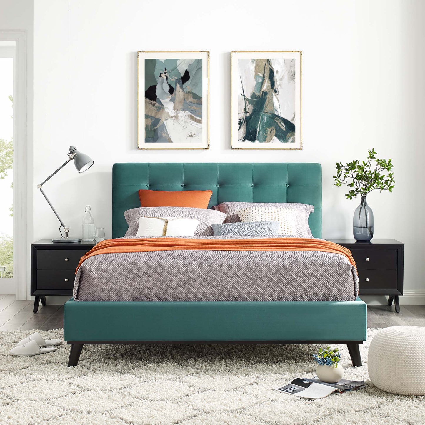 McKenzie Biscuit Tufted Performance Velvet Queen Platform Bed