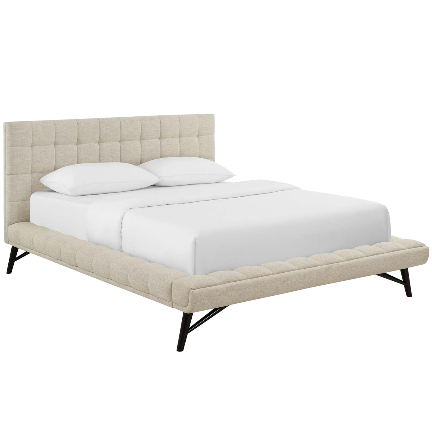 Julia Biscuit Tufted Upholstered Fabric Queen Platform Bed