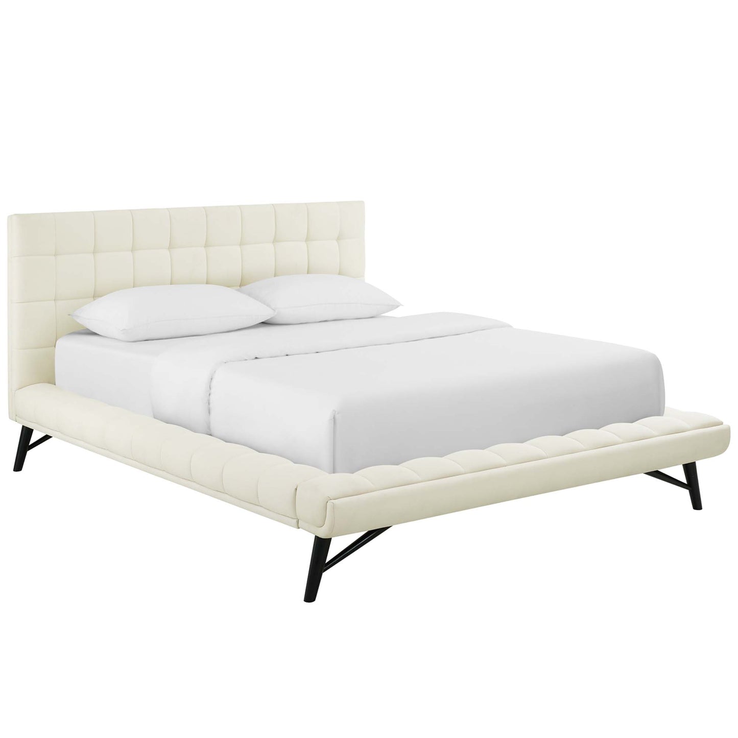 Julia Biscuit Tufted Upholstered Fabric Queen Platform Bed