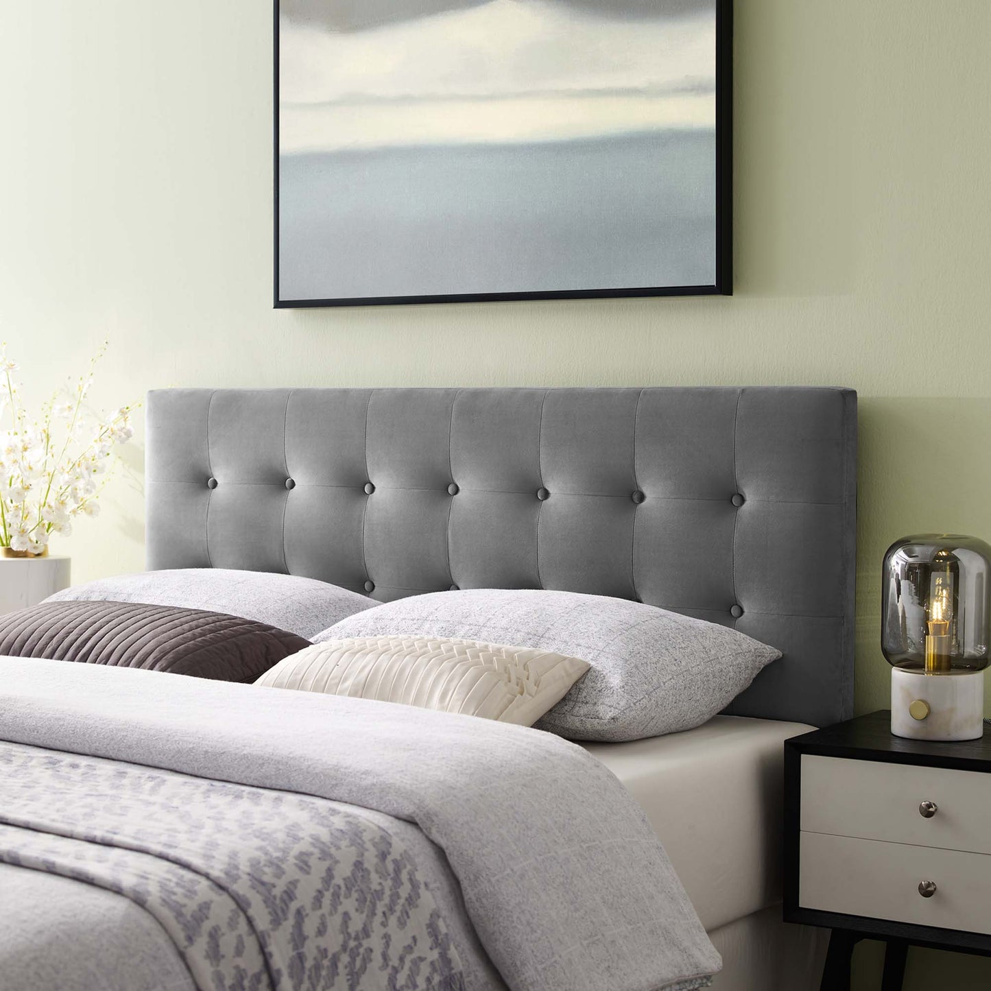 Emily Biscuit Tufted Performance Velvet Queen Headboard