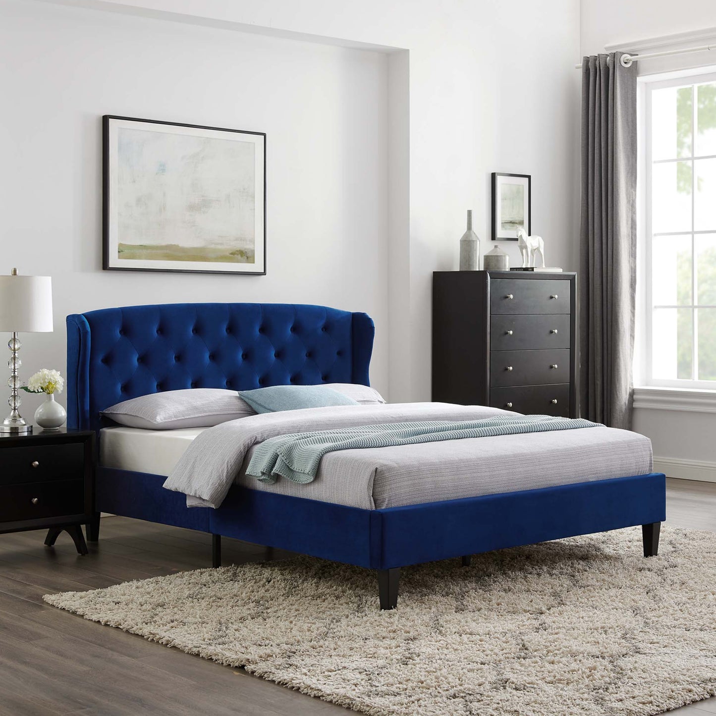 Penelope Tufted Wingback Performance Velvet Queen Platform Bed