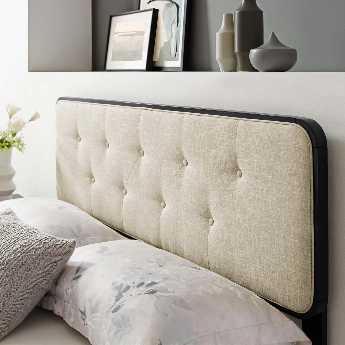 Collins Tufted Fabric and Wood Full Headboard