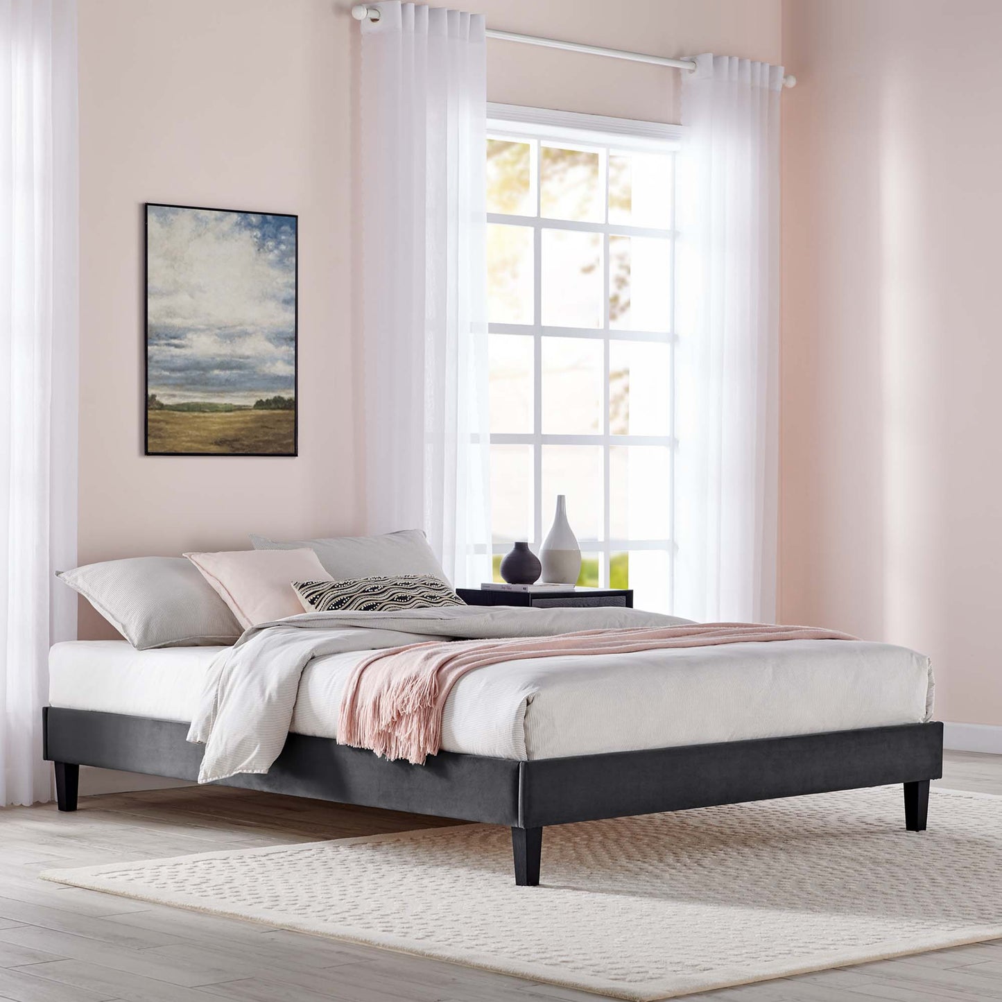 Reign Performance Velvet King Platform Bed Frame