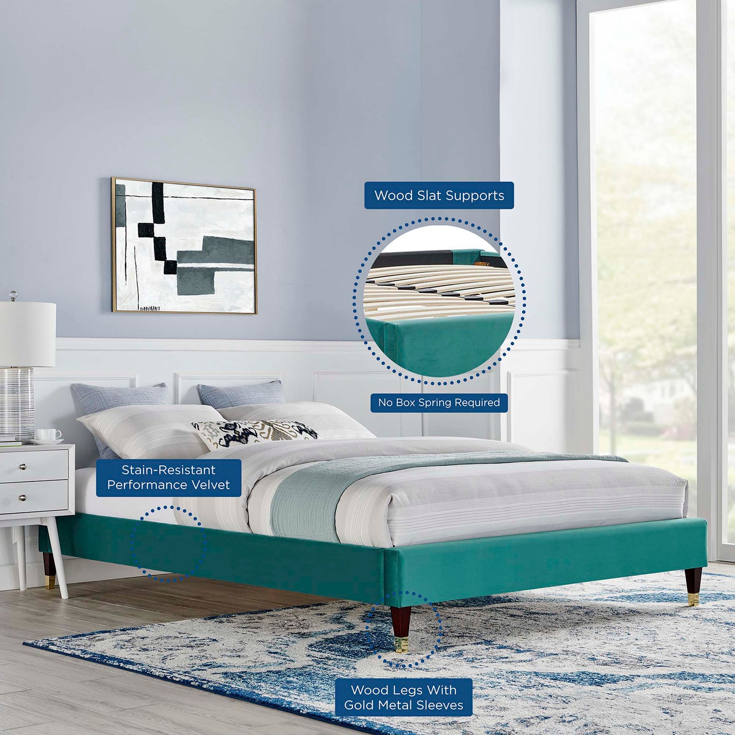 Harlow Performance Velvet Twin Platform Bed Frame