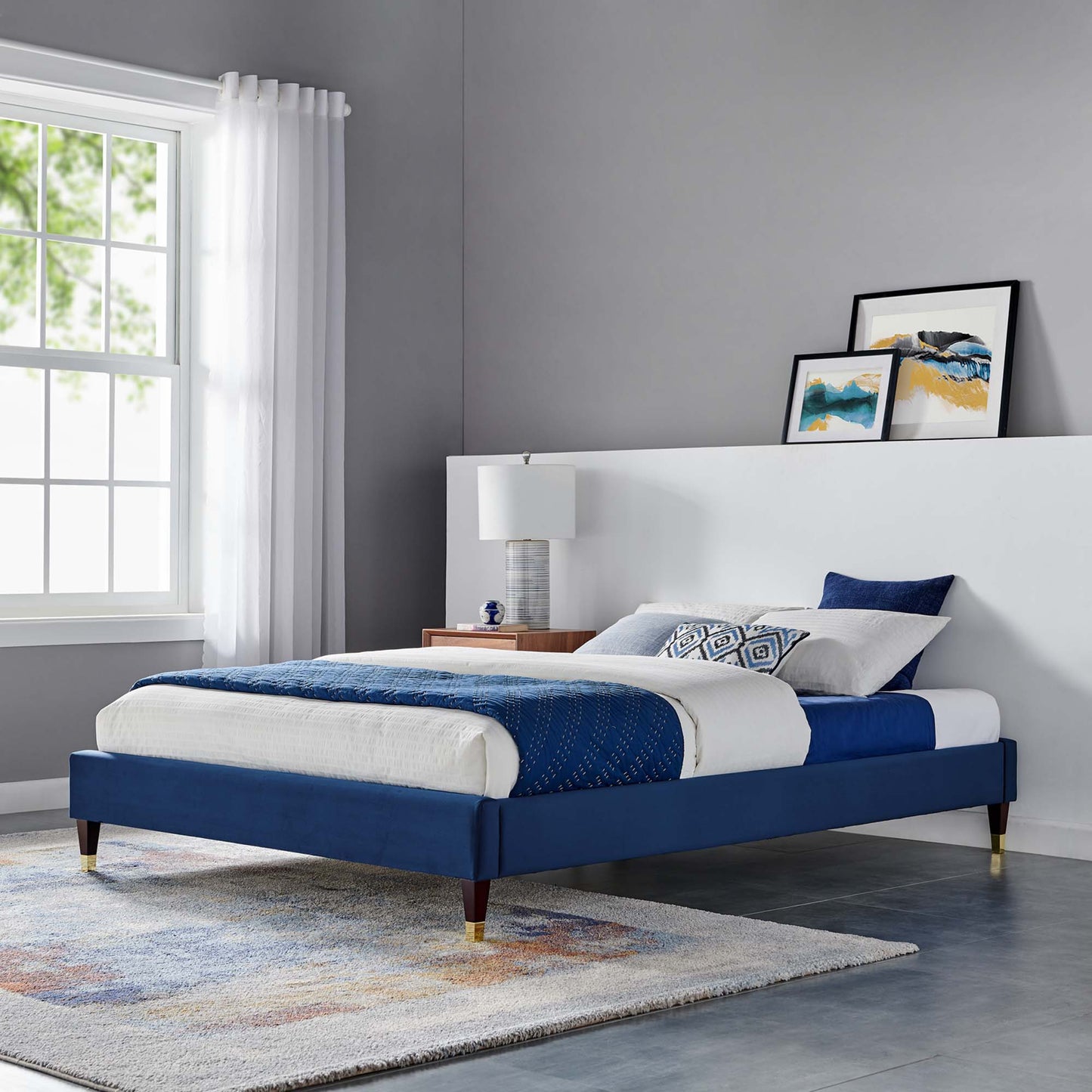 Harlow Performance Velvet Full Platform Bed Frame