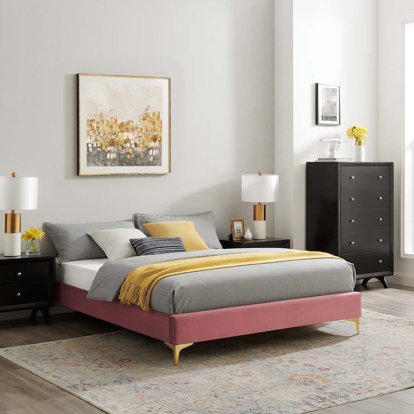 Sutton Performance Velvet Queen Bed Frame