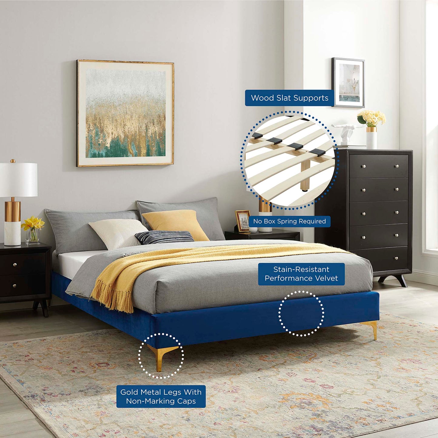 Sutton Performance Velvet Queen Bed Frame