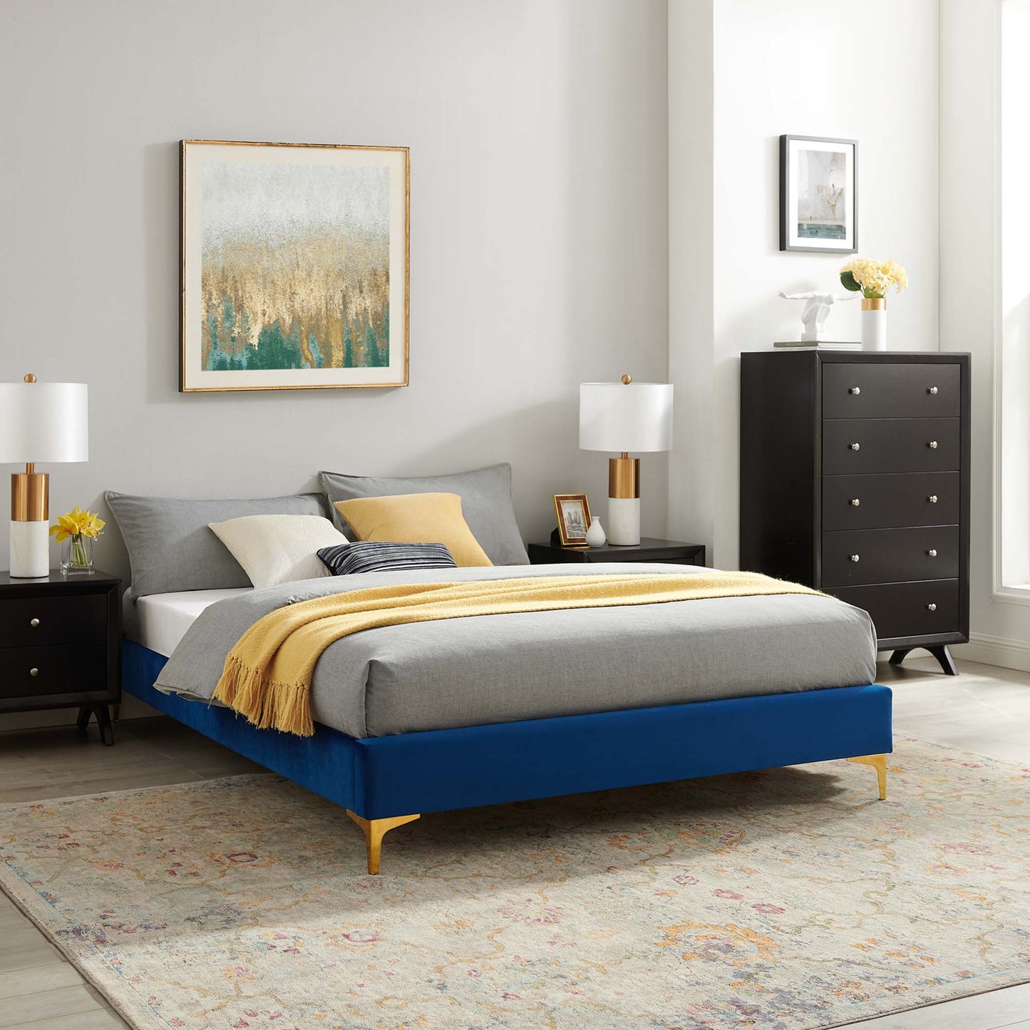 Sutton Performance Velvet Queen Bed Frame