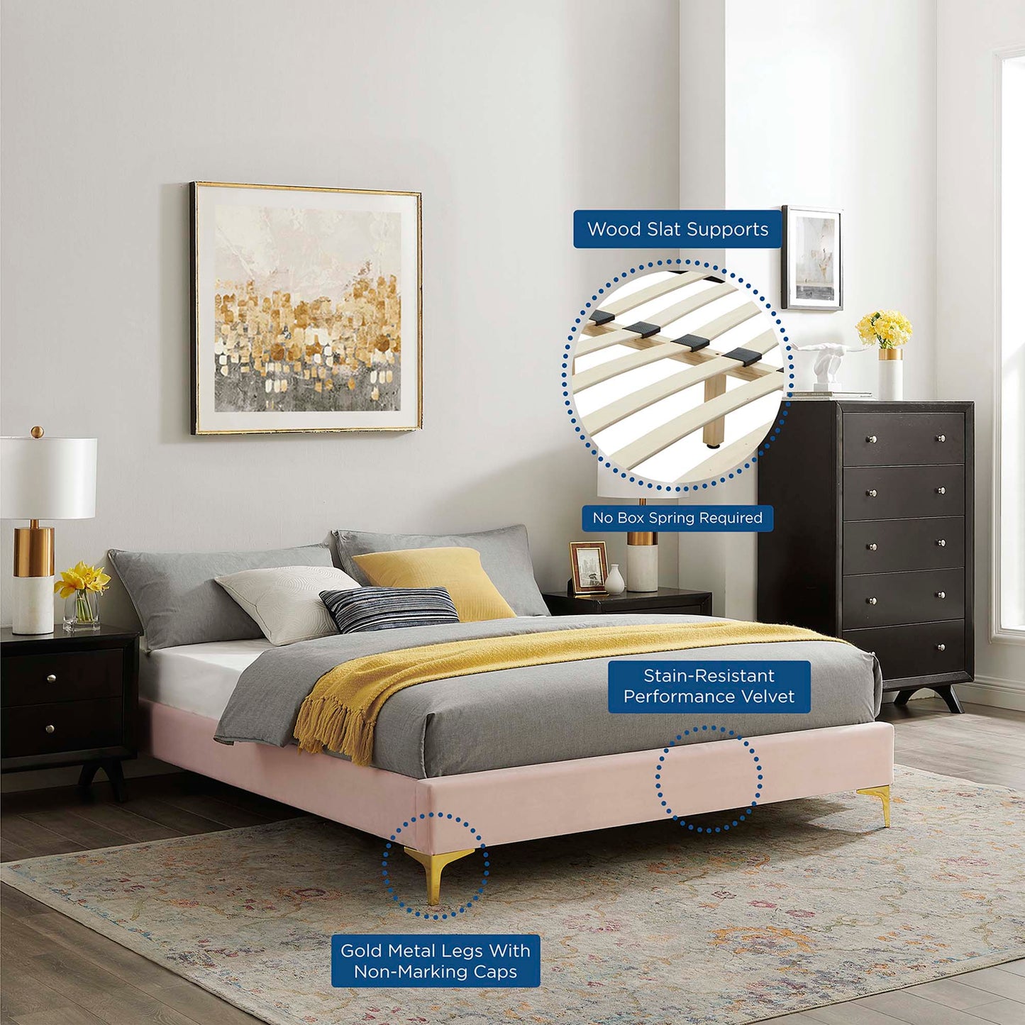 Sutton Performance Velvet Queen Bed Frame