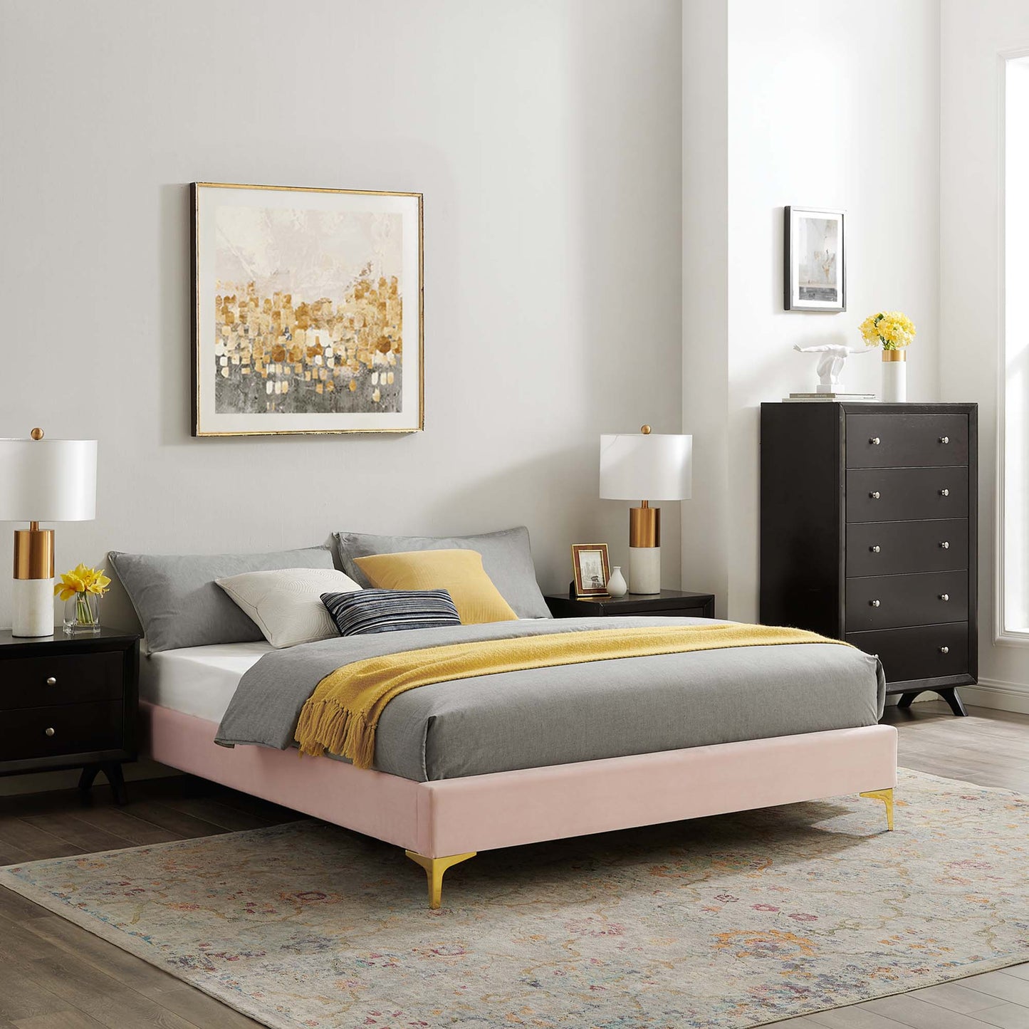 Sutton Performance Velvet Queen Bed Frame