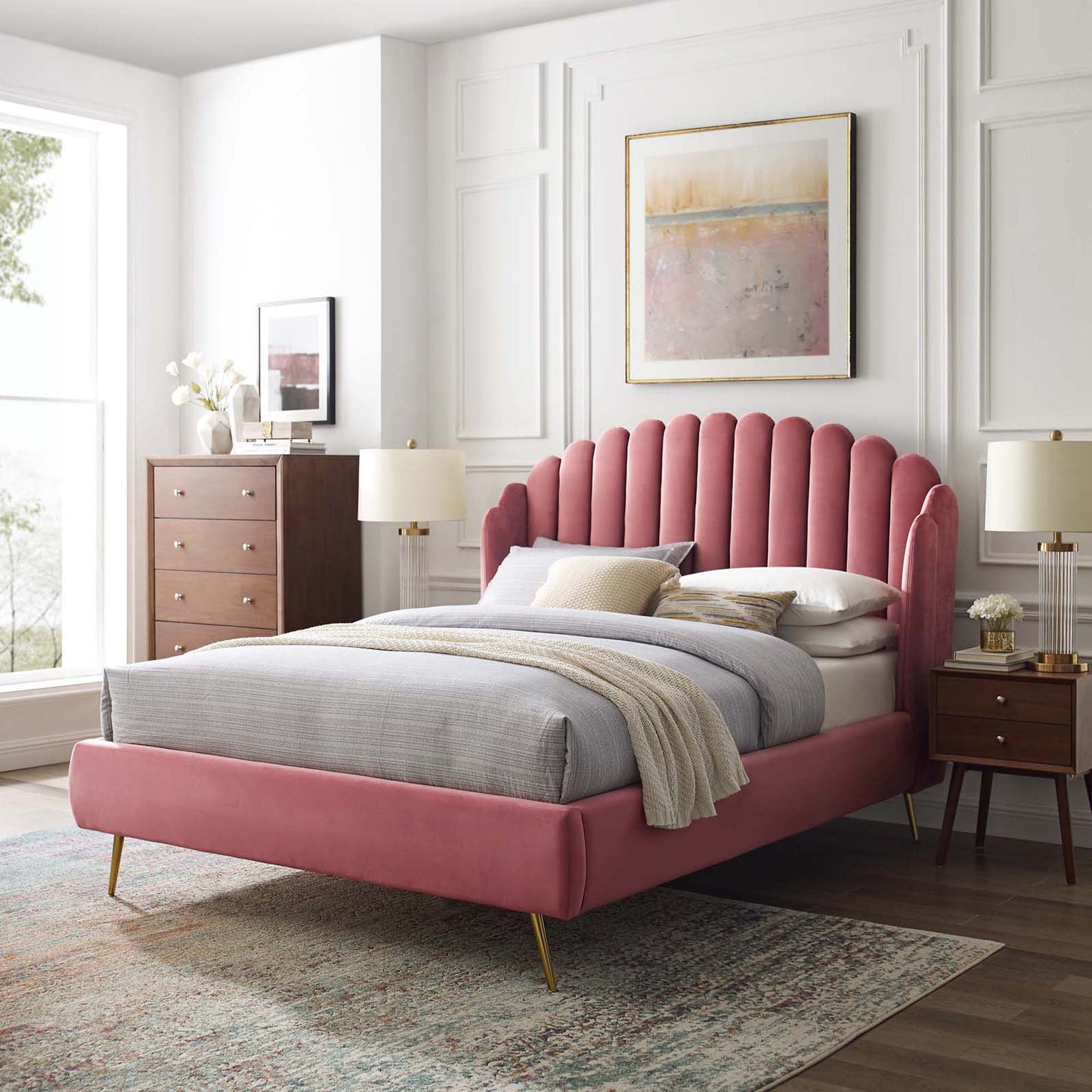 Lana Performance Velvet Queen Wingback Platform Bed