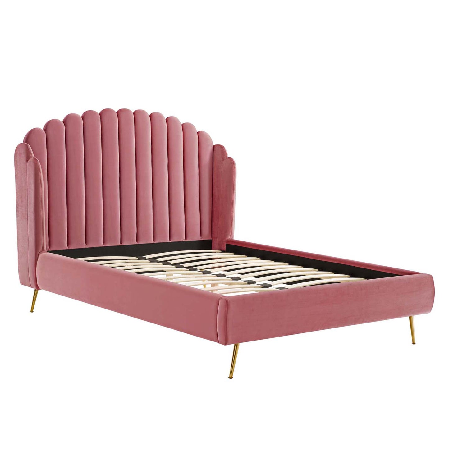 Lana Performance Velvet Queen Wingback Platform Bed