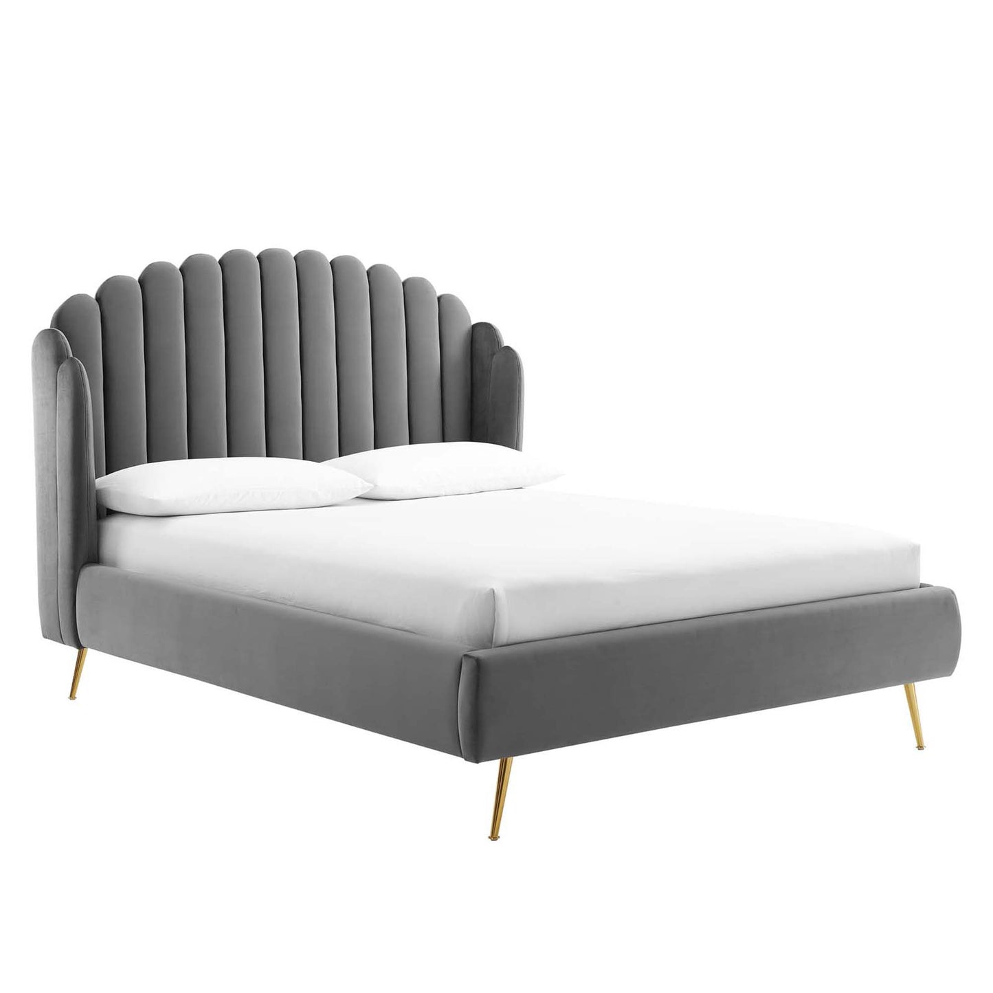 Lana Performance Velvet Queen Wingback Platform Bed