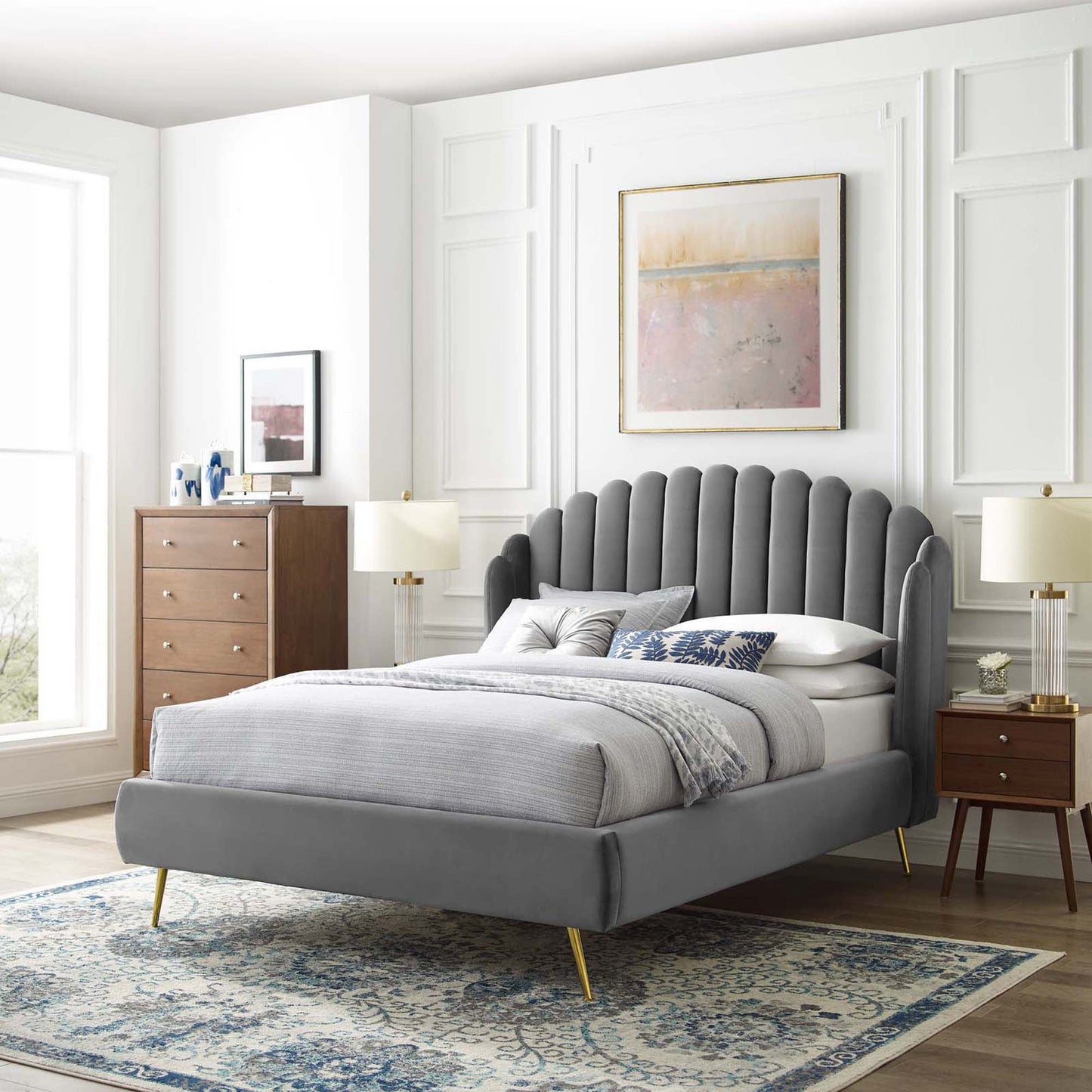 Lana Performance Velvet Queen Wingback Platform Bed