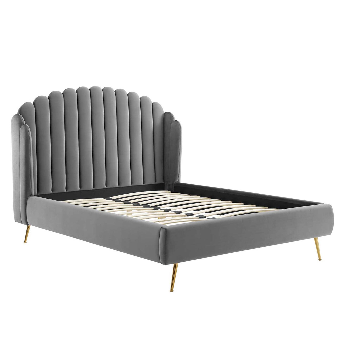 Lana Performance Velvet Queen Wingback Platform Bed