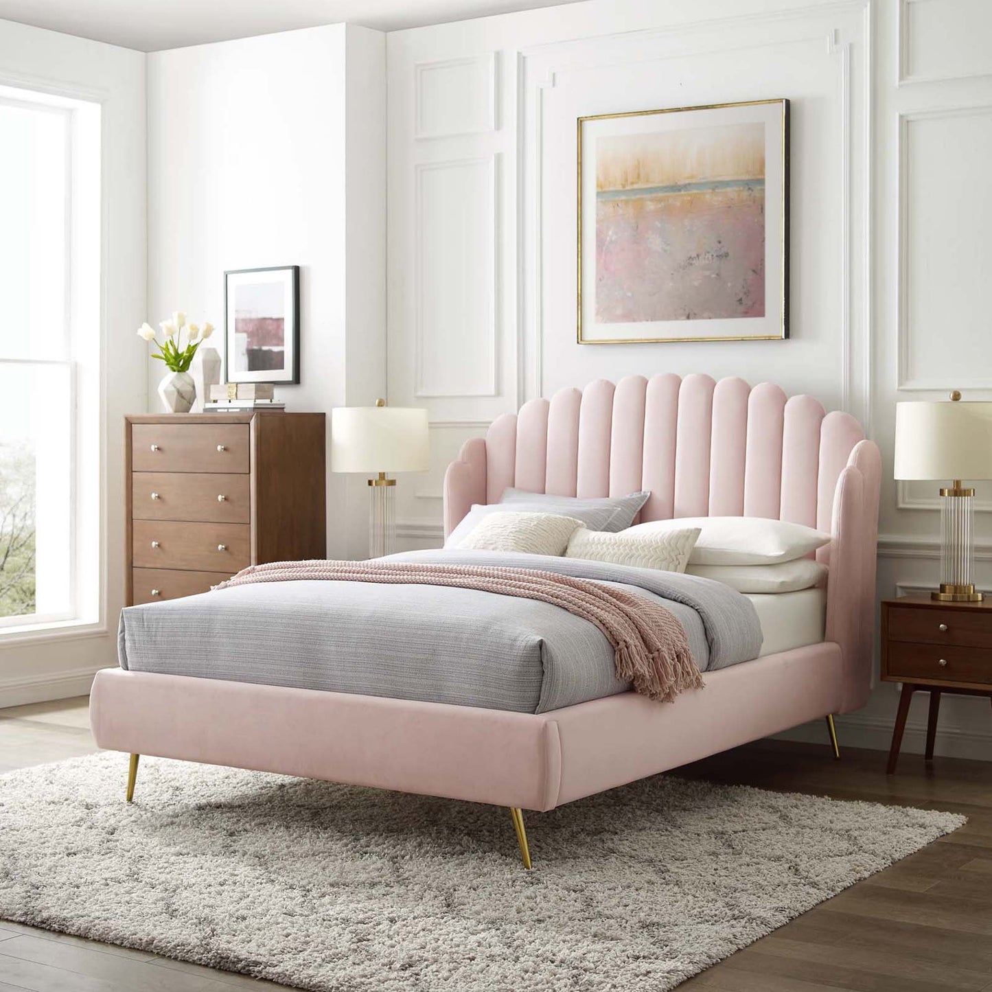 Lana Performance Velvet Queen Wingback Platform Bed