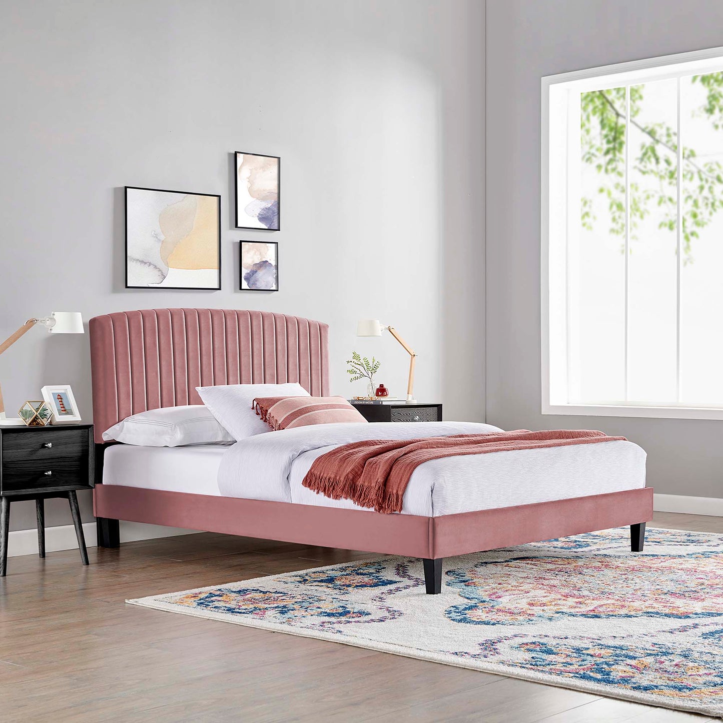 Alessi Performance Velvet Queen Platform Bed