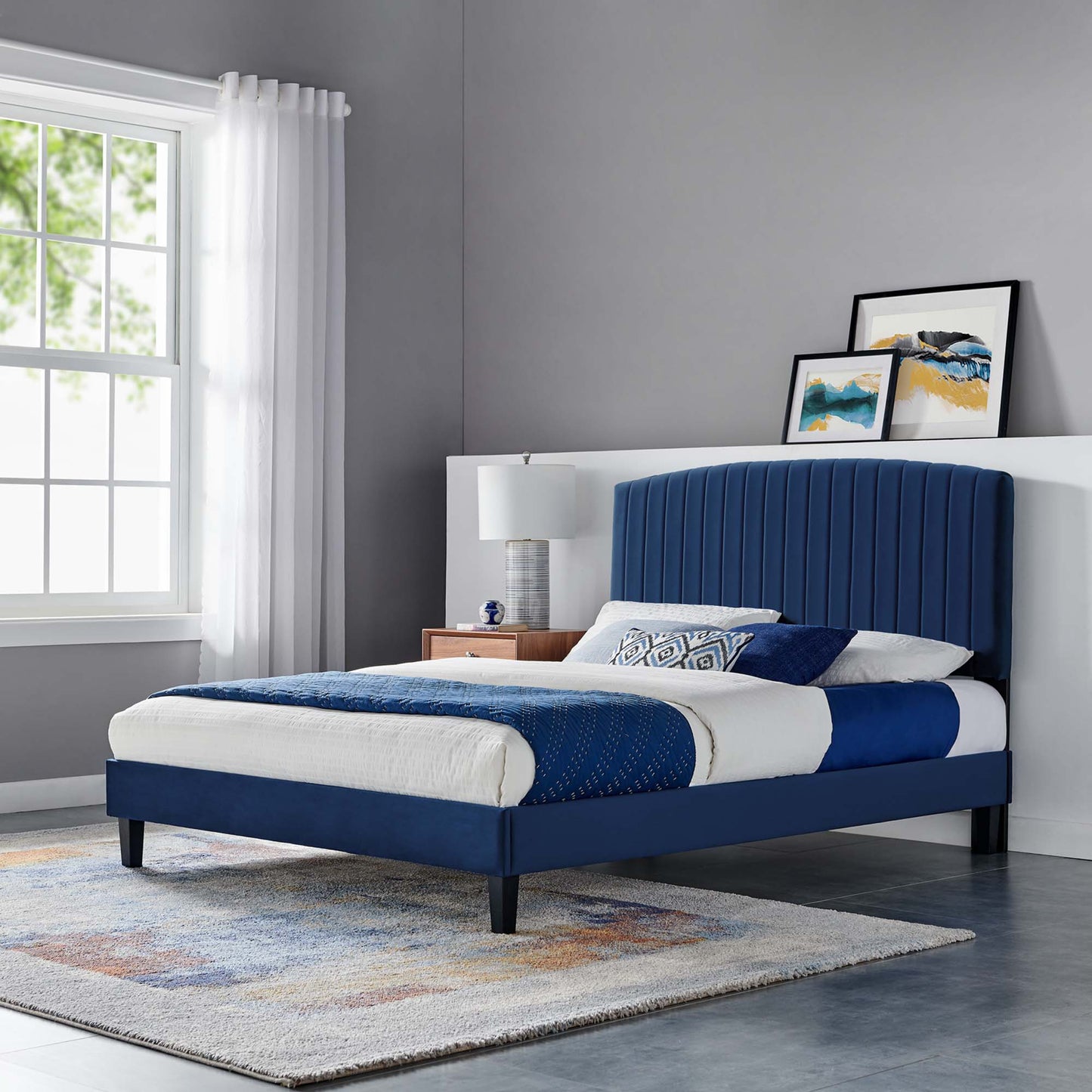 Alessi Performance Velvet Queen Platform Bed