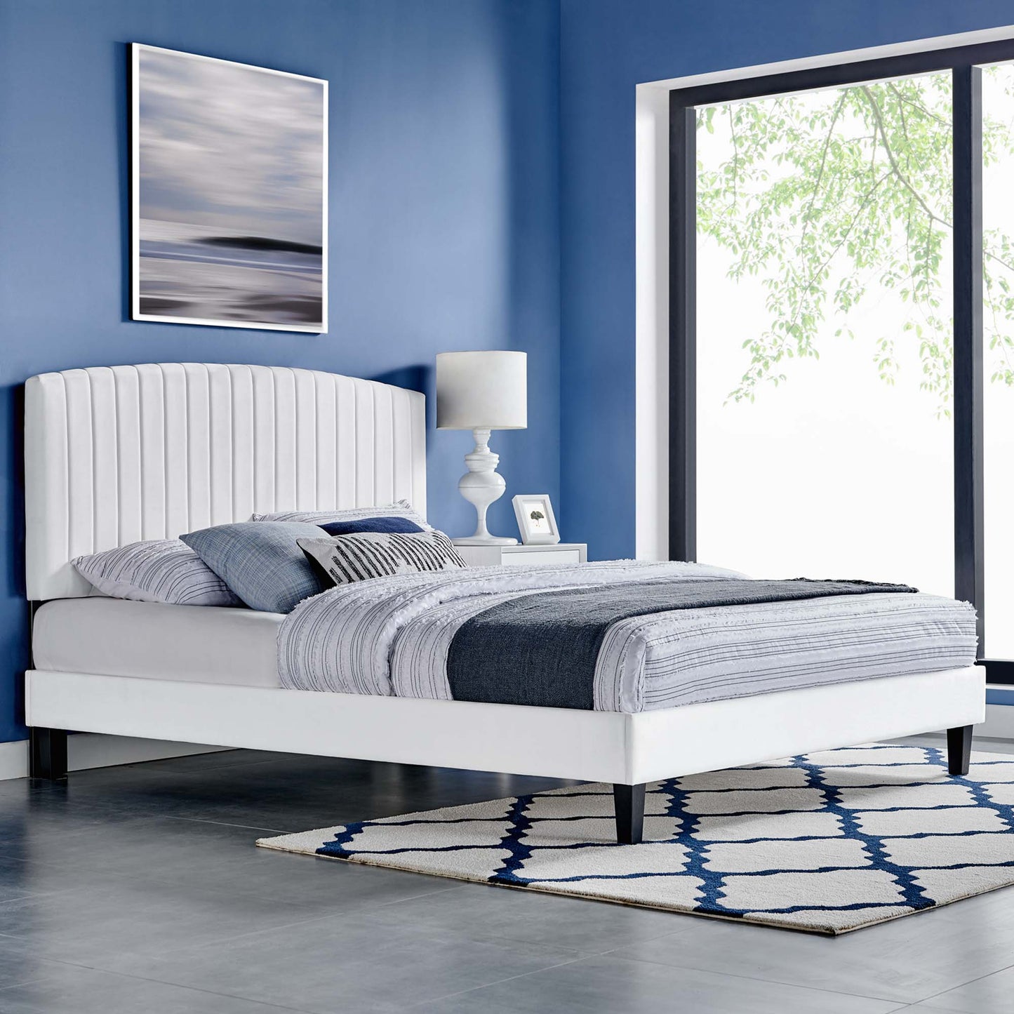 Alessi Performance Velvet Queen Platform Bed