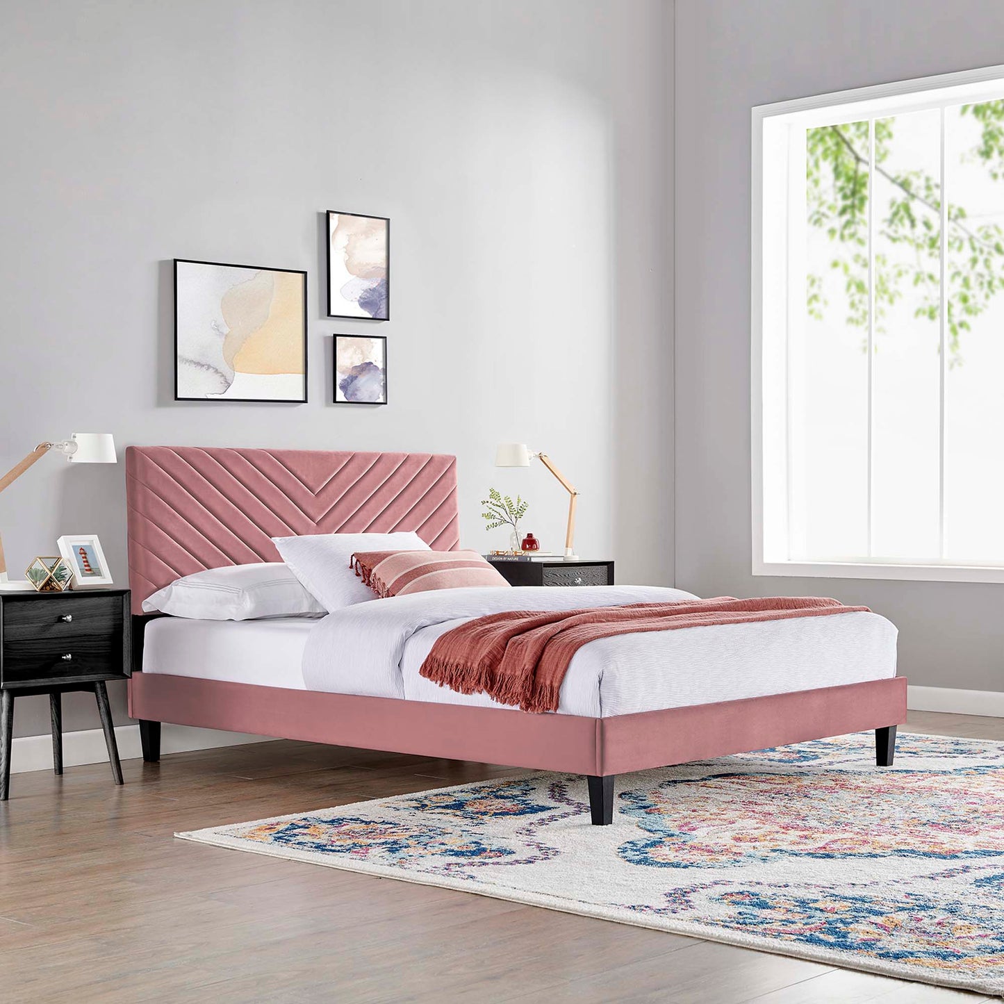 Roxanne Performance Velvet Queen Platform Bed