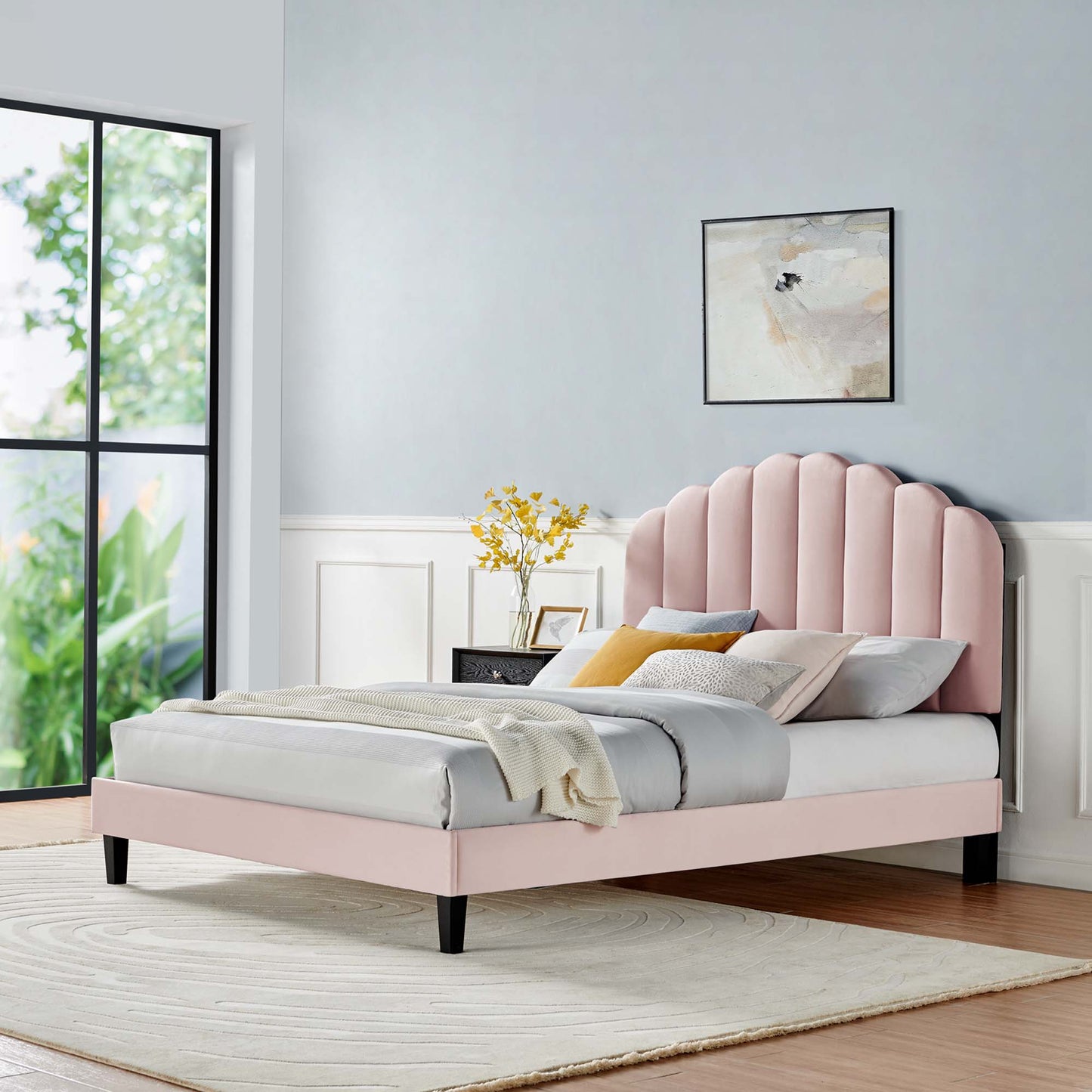 Daisy Performance Velvet Queen Platform Bed